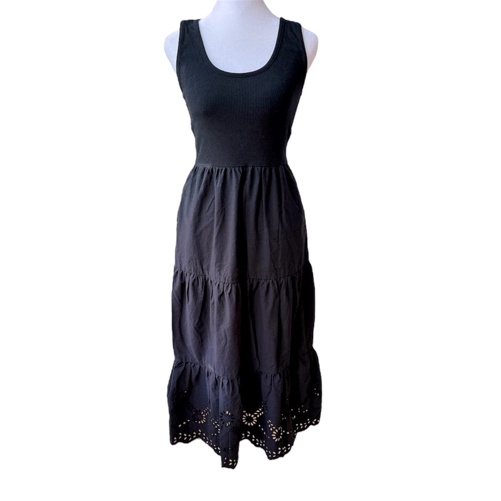 GAP Black Cotton Eyelet Lace Scoopneck Sleeveless Maxi Dress Size XS